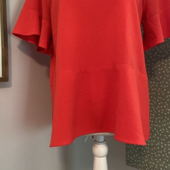 Madewell Red Orange Flutter Short Sleeve Lightweight Blouse Size Medium - Picture 3 of 8